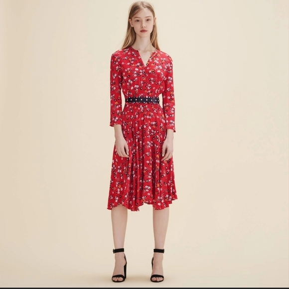 MAJE  V neck Rayelle Flower-print Crepe Dress In Imprime - Picture 2 of 15